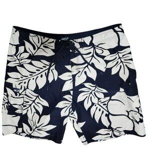 Hawaiian‎ Performance Board Shorts Size 40 Navy White Floral Swim Surf